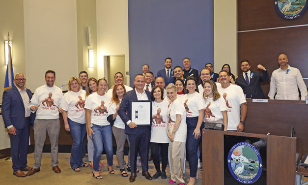 The Town of Miami Lakes honored Tico Casamayor with a heartfelt proclamation from Mayor Manny Cid