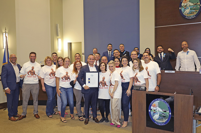 The Town of Miami Lakes honored Tico Casamayor with a heartfelt proclamation from Mayor Manny Cid