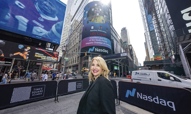 Liliam “Lily” López featured on NASDAQ screen in NY city’s Time Square